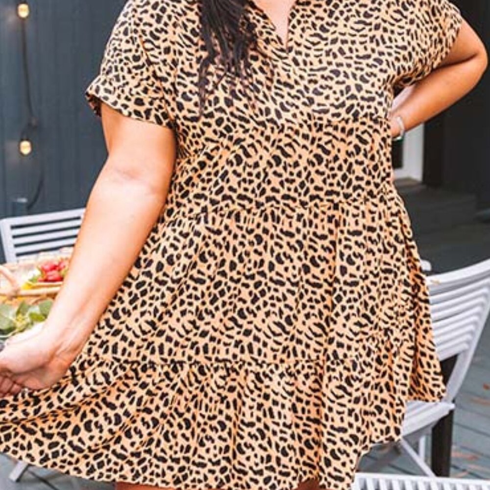 Umgee Leopard Shift Dress in Camel